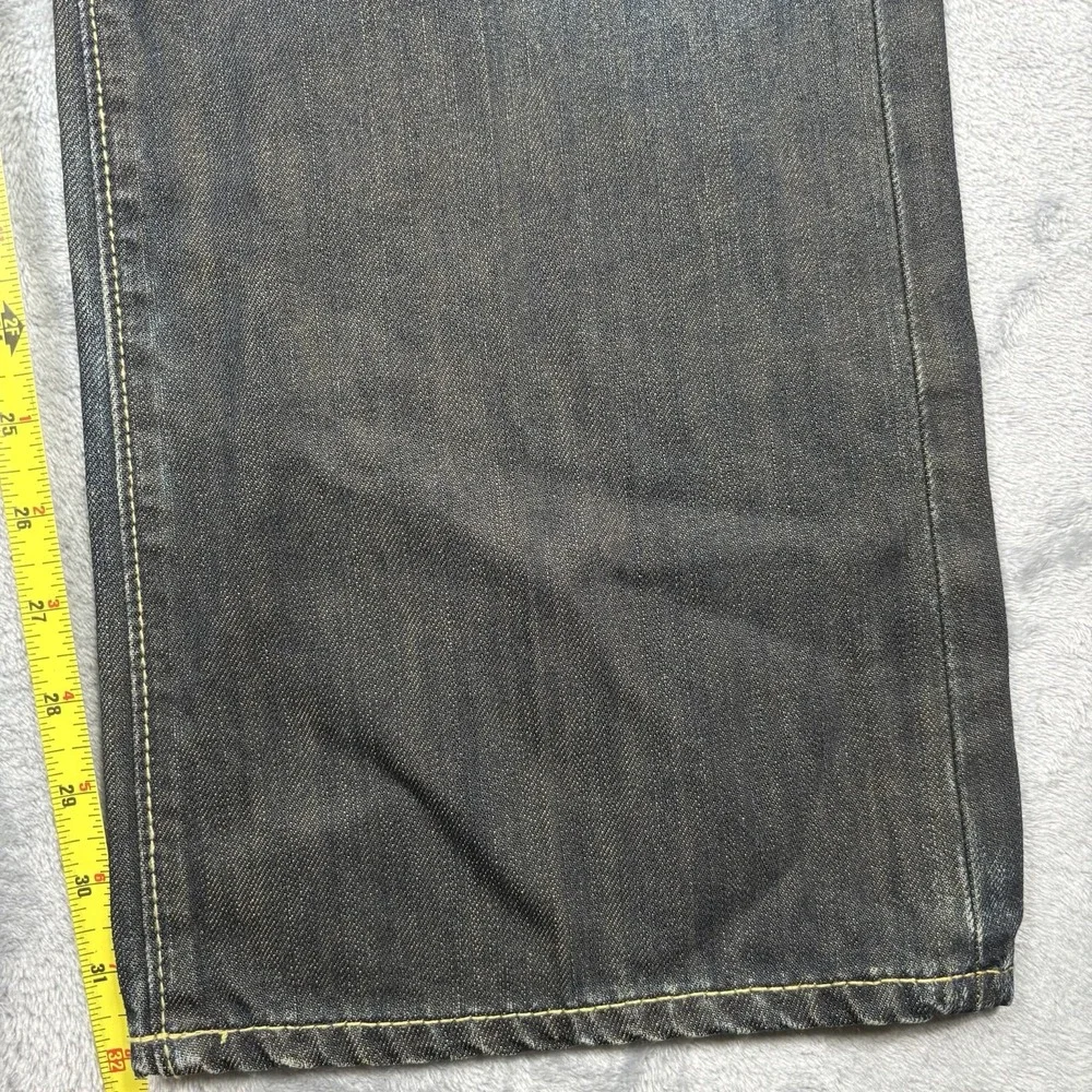 Ed Hardy Jeans Blue Harsn Eddie Original Denim Button Fly Spell Out Men's 33x32